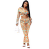 Women'S Fashion Casual Ripple Print Long Sleeve Shirt Trousers Two-Piece Set