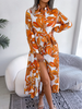 Women Ramadan /Eid Fashion Casual Floral Print Lace-Up Long Sleeve Dress