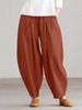 Women'S Fashion Casual Cotton Linen Elastic Waist Harem Wide Leg Pants