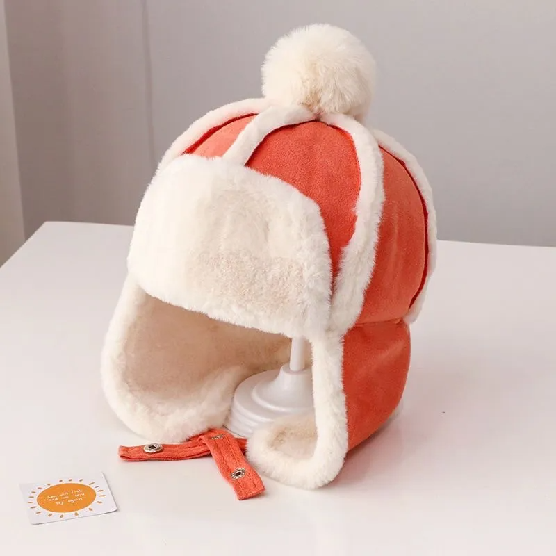 (Buy 1 Get 1) Kids Autumn Winter Casual Cute Woollining Big Fur Ball Suede Cap