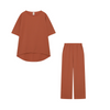 Women Fashion Plus Size Casual Solid Color Cotton Linen T-Shirt And Wide Leg Pants Two Pieces Sets