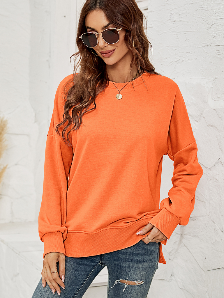 Women Autumn Winter Round Neck Long Sleeve Solid Basic Sweatshirt