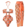 Fashion Flower Printed Women Pleating Halter Neck Swimsuit Cover Skirt Two Pieces Swimsuit