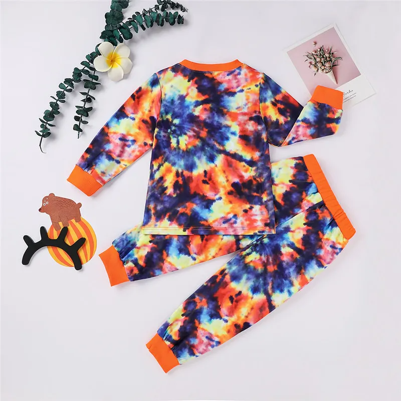 Fashion Tie-Dye Long-Sleeved Round Neck Top And Bottoms Set