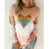 Long-Sleeved Women Round Neck Autumn Winter Casual Tie-Dye Heart Print Sweatshirt