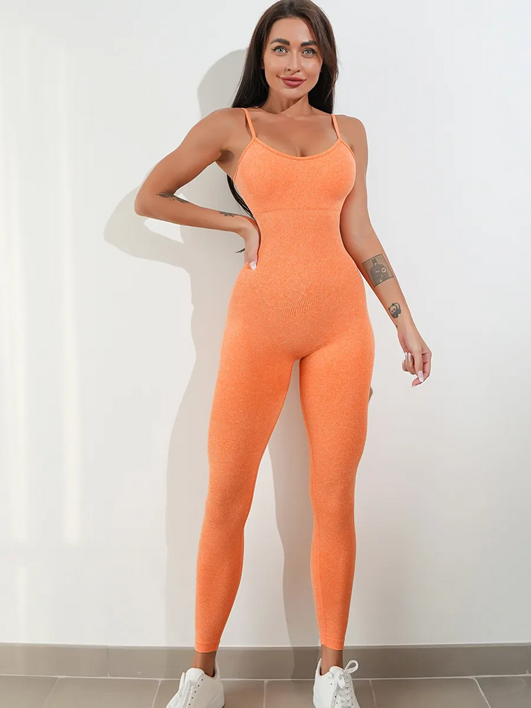 Women Fashion Sexy Solid Color Sling Sports Yoga Tight Jumpsuits