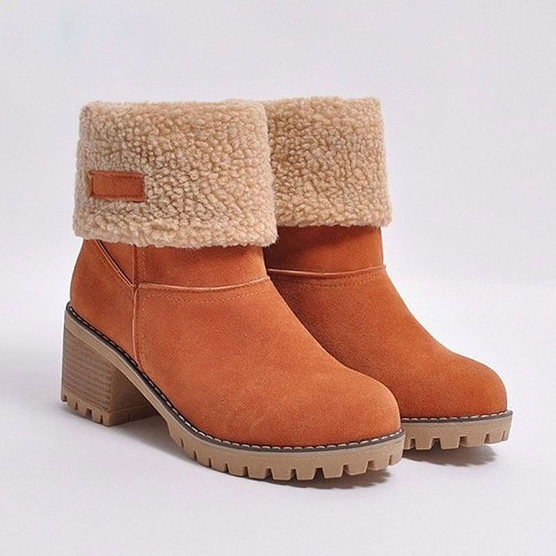 Suede Upper Chunky Heel Mid Calf Boots Shoes