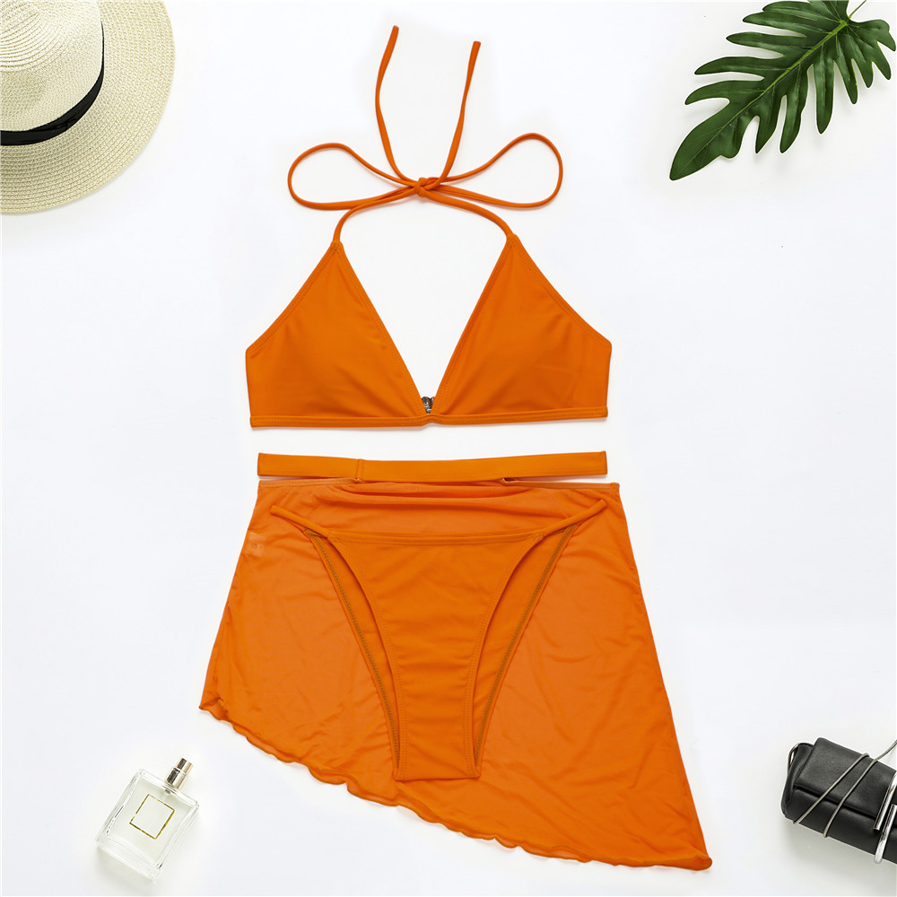 Women Sexy Transparent Mesh Swimsuit Three-Piece Set