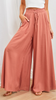 Women Fashion Casual Solid Color Elastic Waist Wide Leg Pants