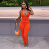 2 pieces Women Sexy Basic Solid Color Rib-Knit Tight High Waist Camisole Sports Backless Jumpsuits