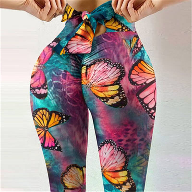 Women Fashion Tight Graphic Printed Bowknot Leggings