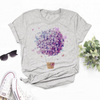 Women'S Fashion Love Flower Hot Air Balloon Print Round Neck Short Sleeve T-Shirt