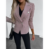 Women Fashion Plaid Print Long Sleeve Blazer Coat