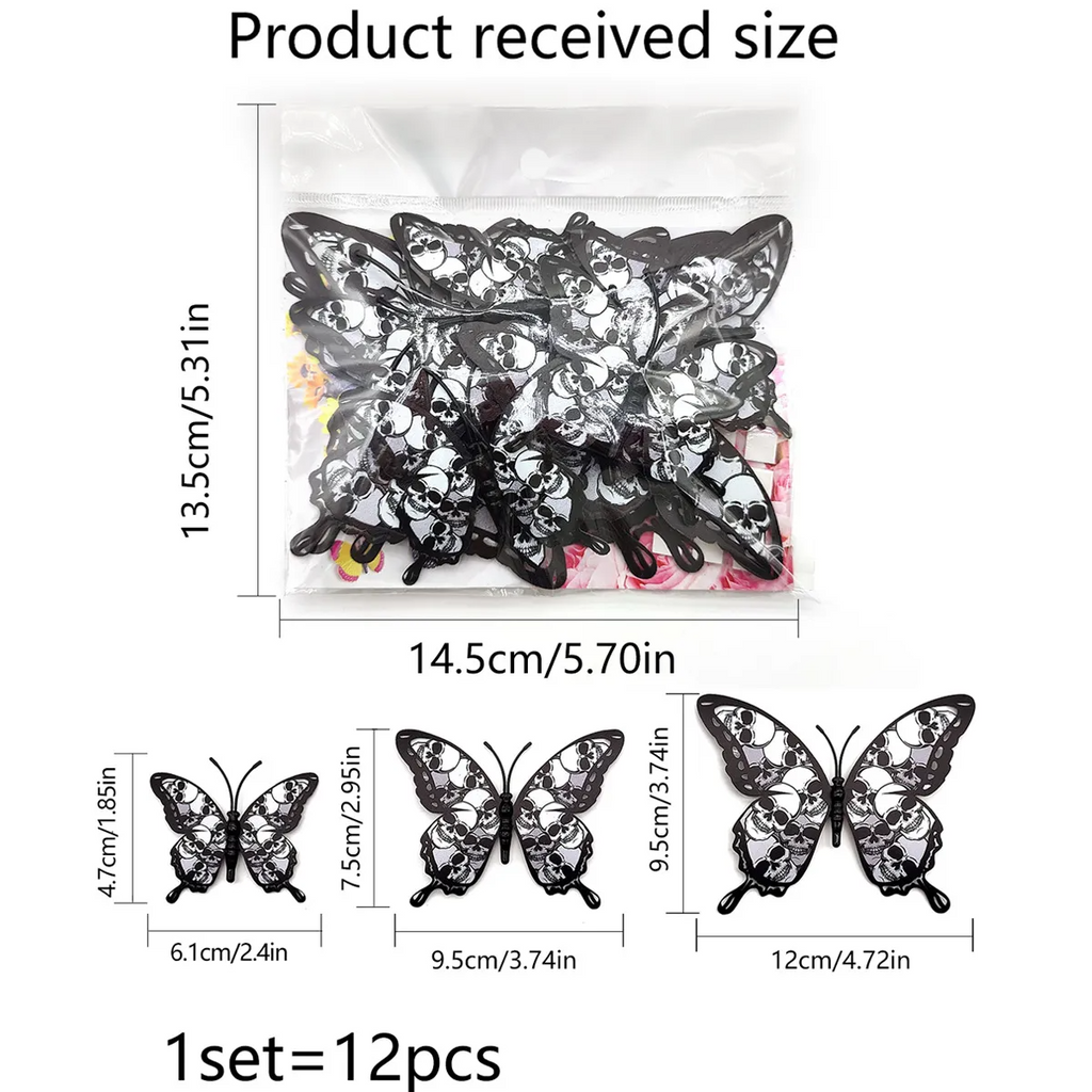 (Buy 1 Get 1) Double-Layer Skull Rose Wall Stickers Halloween 3D Butterfly Bat Home Decoration Supplies