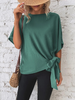 Casual Women Summer Solid Color Dolman Sleeve Hem Knotted Loose Top Blouse