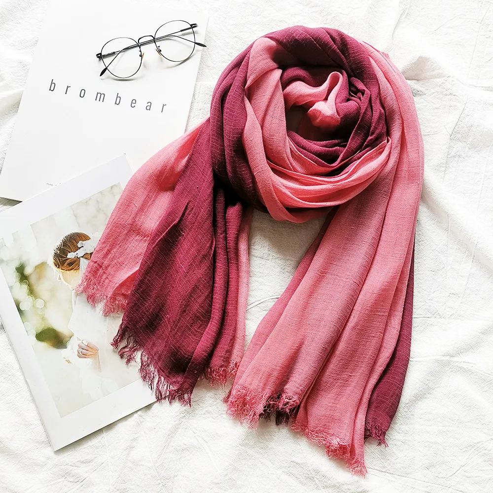 Women Fashion Linen Gradient Colorblock Scarf