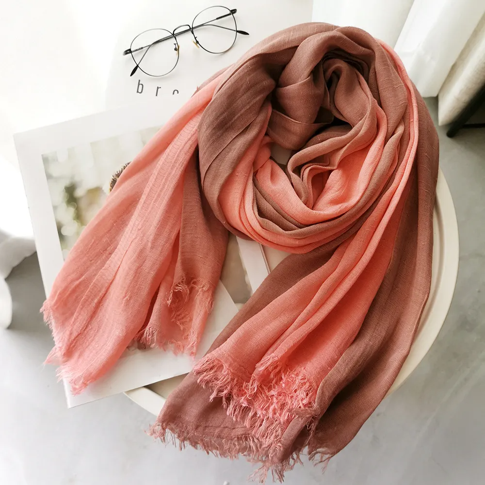 Women Fashion Linen Gradient Colorblock Scarf