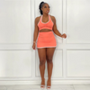 Fashion Athleisure Women'S Solid Color Halter Neck Crop Top Mini Skirt Sports Set