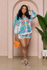 Women Fashion Printed Long Sleeve Shorts Casual Set