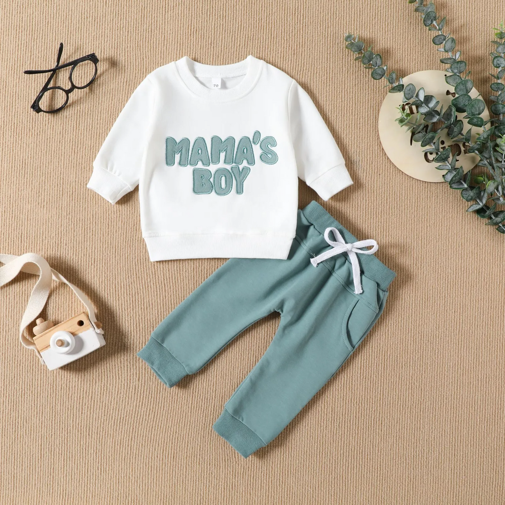 (Buy 1 Get 2) Baby Boy Fashion Letter Embroidered Sweat Pants Two-Piece Set