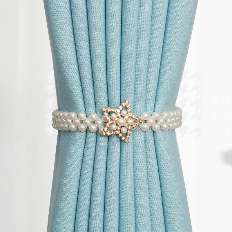 (Buy 1 Get 1) Home Decoration Supplies Creative Punch-Free Tie Buckle Pearl Elastic Strap Curtain Tieback