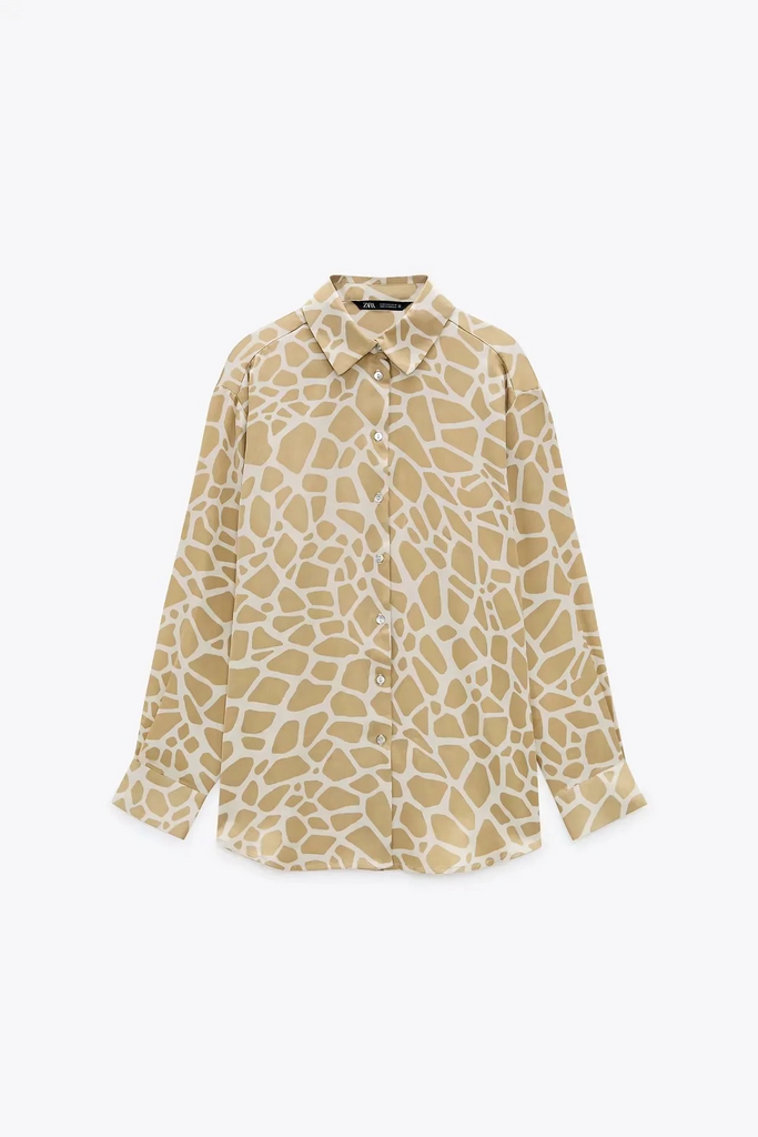 Elegant Fashion Women Satin Casual Leopard Blouse Long Sleeve Office Shirt
