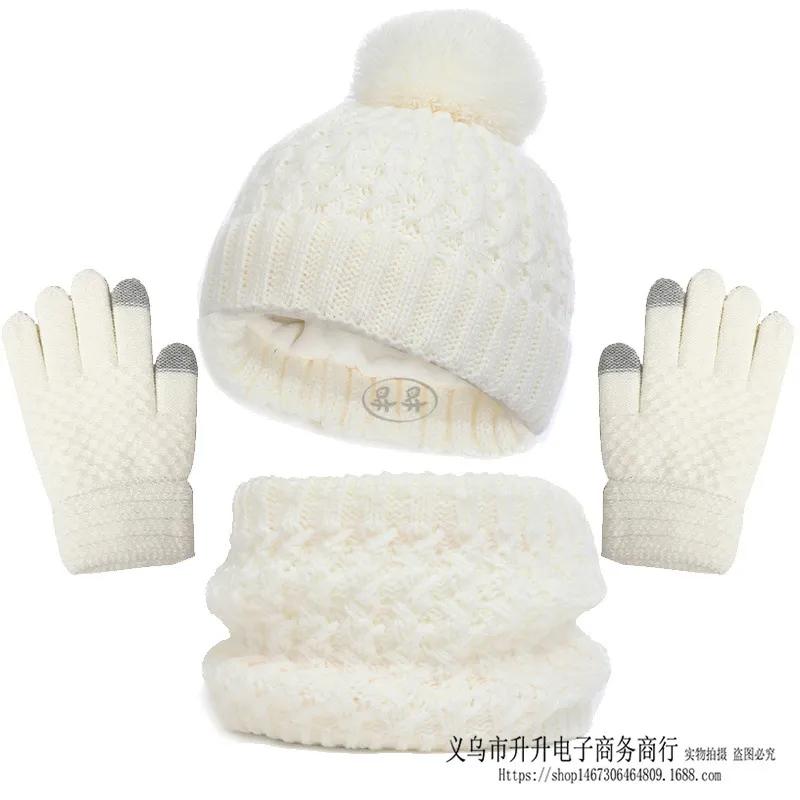 (Buy 1 Get 1) Kids Unisex Autumn Winter Fashion Casual Cute Color-Matching Hat Scarf Gloves Three-Piece Set