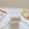 Kids Girls Autumn Winter Fashion Sweet Cute Color-Matching Pearl Bow Mini Square Chain Handle Crossbody Bag