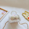 Kids Girls Autumn Winter Fashion Sweet Cute Color-Matching Pearl Bow Mini Square Chain Handle Crossbody Bag