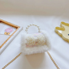 Kids Girls Autumn Winter Fashion Sweet Cute Color-Matching Pearl Bow Mini Square Chain Handle Crossbody Bag