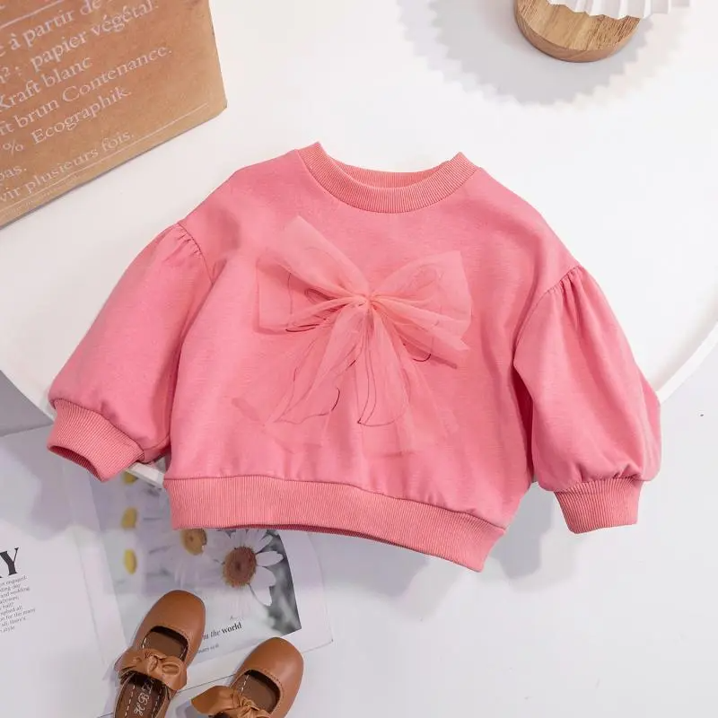 Kids Toddler Girls Fashion Cute Bow Pullover Long Sleeve Sweatshirt