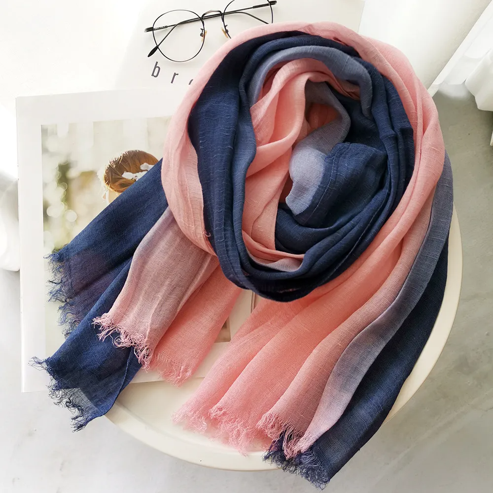 Women Fashion Linen Gradient Colorblock Scarf