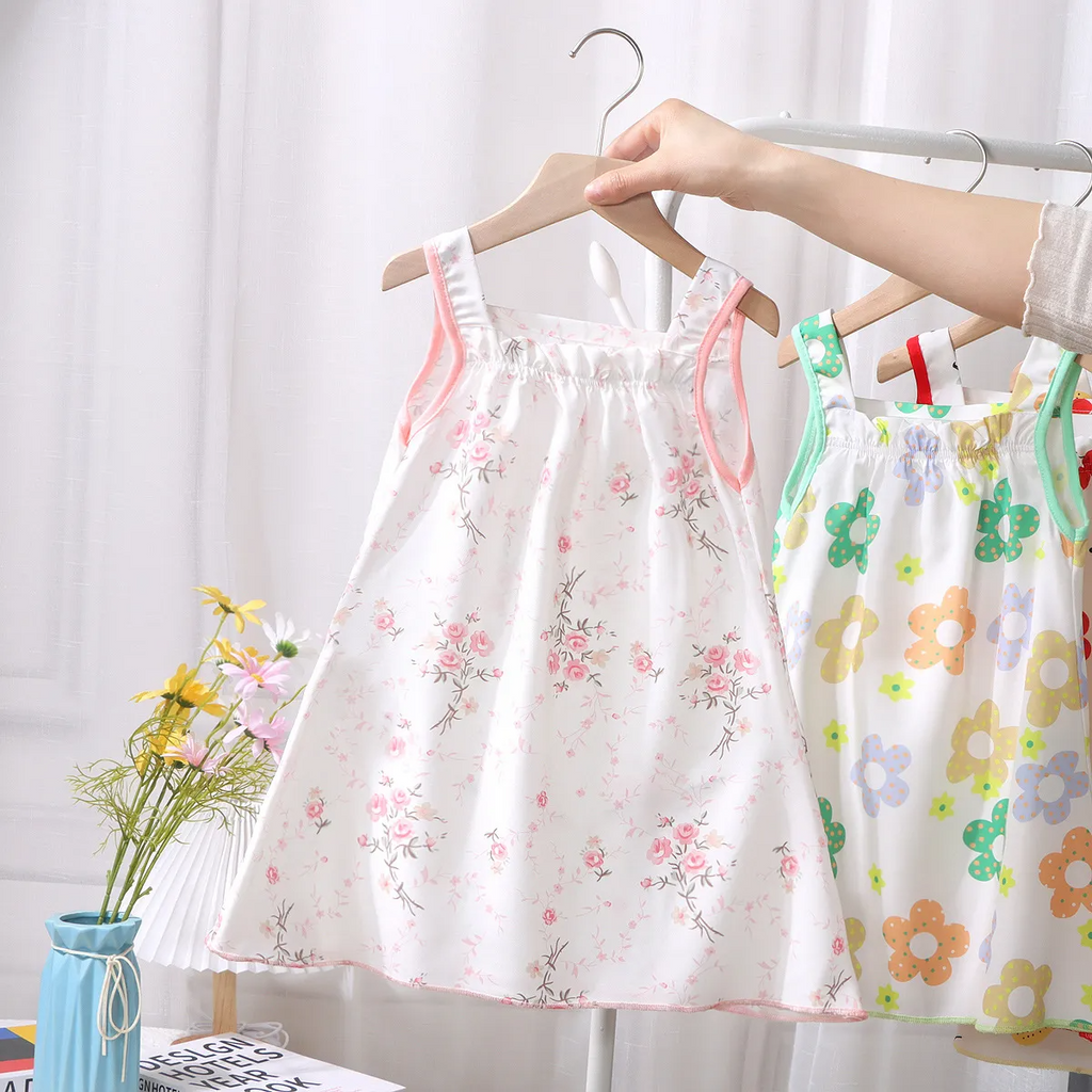 (Buy 1 Get 1) Children Kids Baby Fashion Girls Casual Basic Sleeveless Multicolor Print Suspender Dress