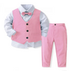 Kids Toddler Boys Party Clothing British Style Waistcoat Solid Color Long Sleeve Lapel Shirt Trousers Set