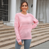 Women Fashion Casual Solid Color Long-Sleeved Rib-Knit Pullover Knitted Sweater