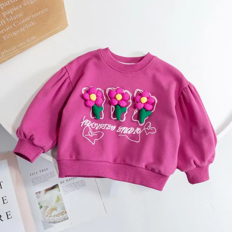 Kids Toddler Girls Fashion Floral Long Sleeve Loose Crewneck Sweatshirt