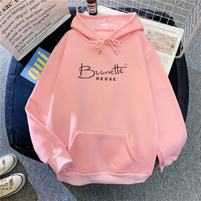 2 Pieces Women'S Fashion Letter Print Loose Fleece Hooded Sweatshirt