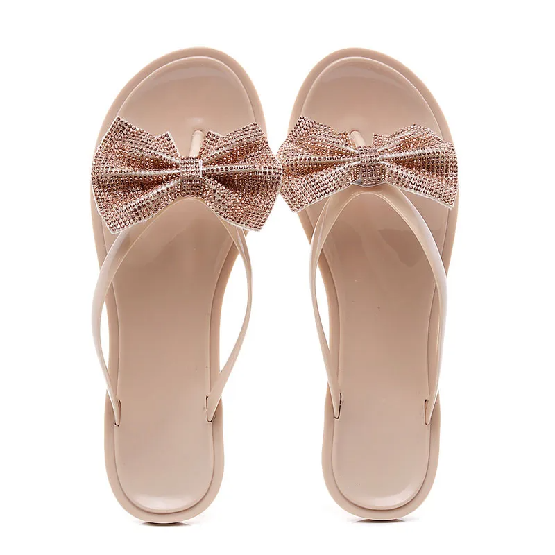 Women Bow Rhinestone Flip-Flop Slippers Shoes