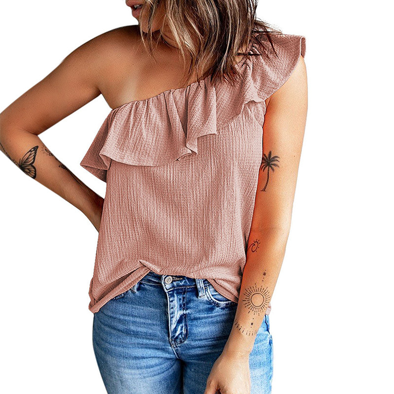 Women'S Fashion Ruffled One Shoulder Shirt