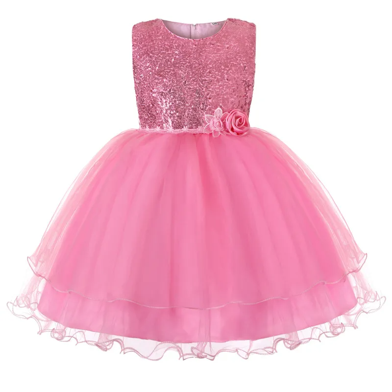 Girls Solid Color Shiny Sequins Printed Tutu Party Dress