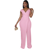 Women Solid Color V-Neck Sleeveless Waist Slim Fashion Jumpsuit