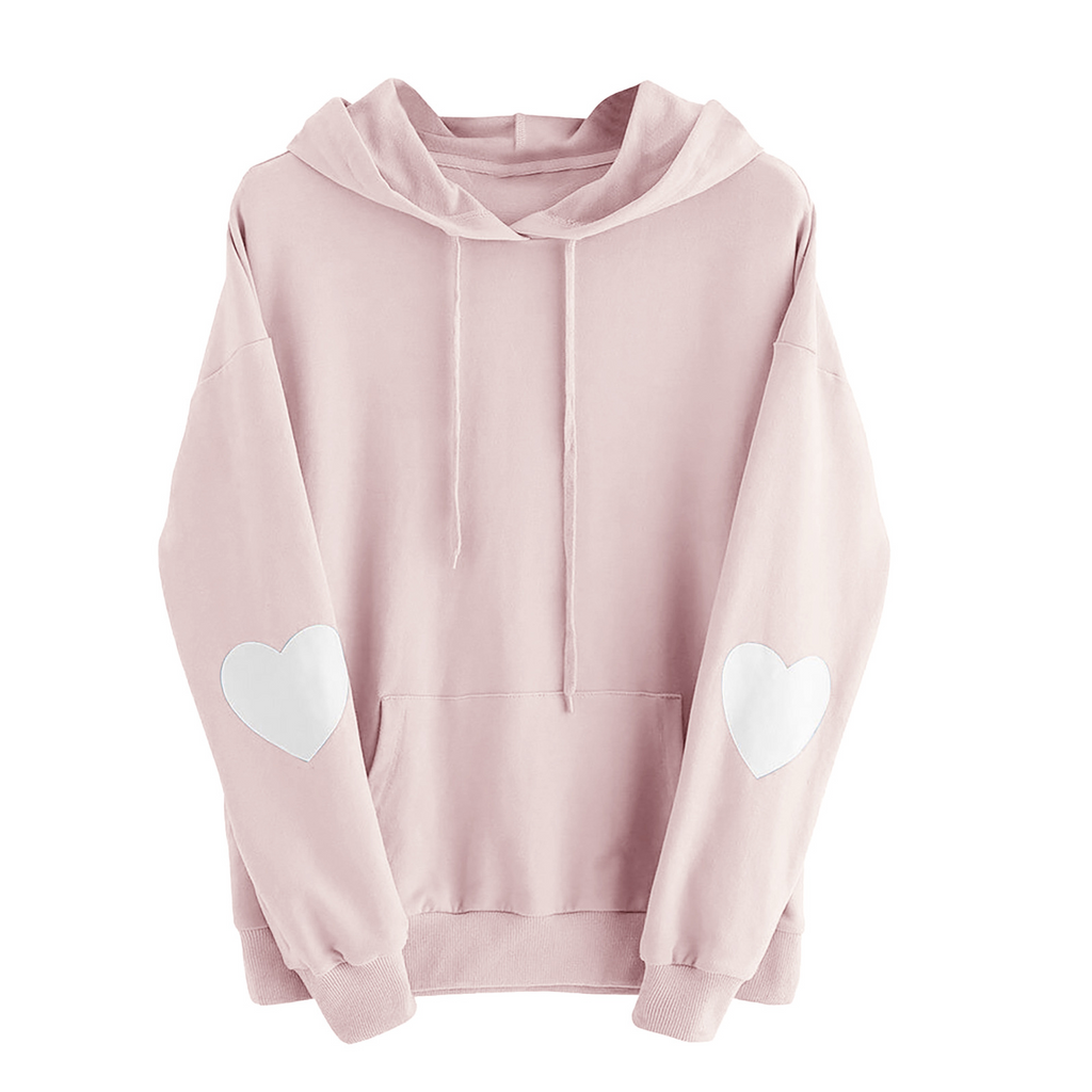 Women Casual Long Sleeve Sweet Heart Print Solid Color Hoodie