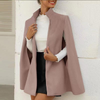 Women Elegant Solid Color Stand Neck Cloak Pattern Coat