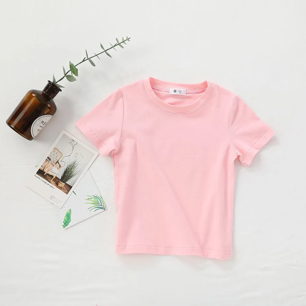 (Buy 1 Get 1) Children Kids Baby Fashion Girls Boys Casual Basic Solid Color Short Sleeve Round Neck T-Shirt