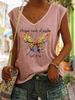 Fashion Sleeveless Butterfly Print Casual V-Neck Women'S Blouses