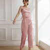 Cozy Women Lingerie Fashion Solid Color Camis Pants Satin Pajamas Sleepwear