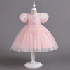 Kids Toddler Big Girls Fashion Party Cute Sweet Solid Color Pleated Puff Sleeve Mesh Party Tutu Dress