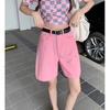 Women Fashion Casual Loose High-Waisted Half-Zip Wide-Leg Denim Shorts