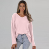 Women Autumn Loose V-Neck Large Size Knitted Bottoming Solid Color Top