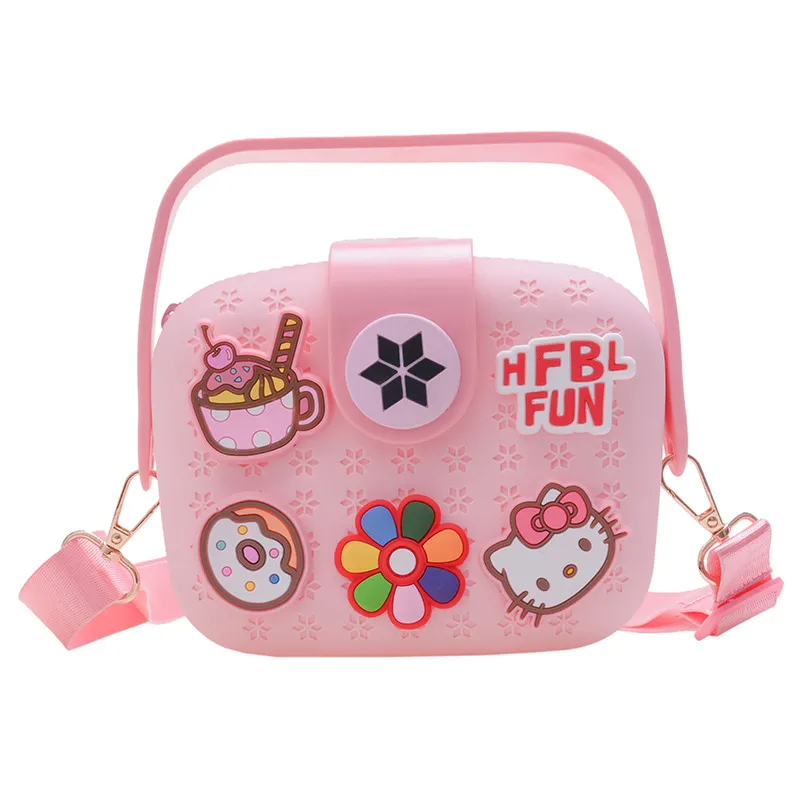 Kids Girls Fashion Sweet Candy Color Cartoon Bunny Fish Duck Dinosaur Flower Silicone Mini Square Handle Crossbody Bag